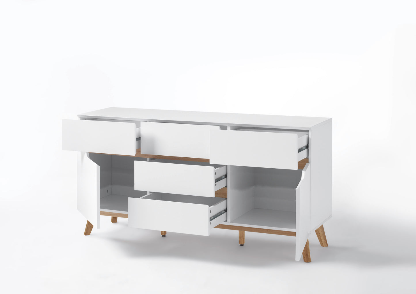 Kommode Sideboard + Absetzung Eiche + Weiß Matt lackiert + NEU