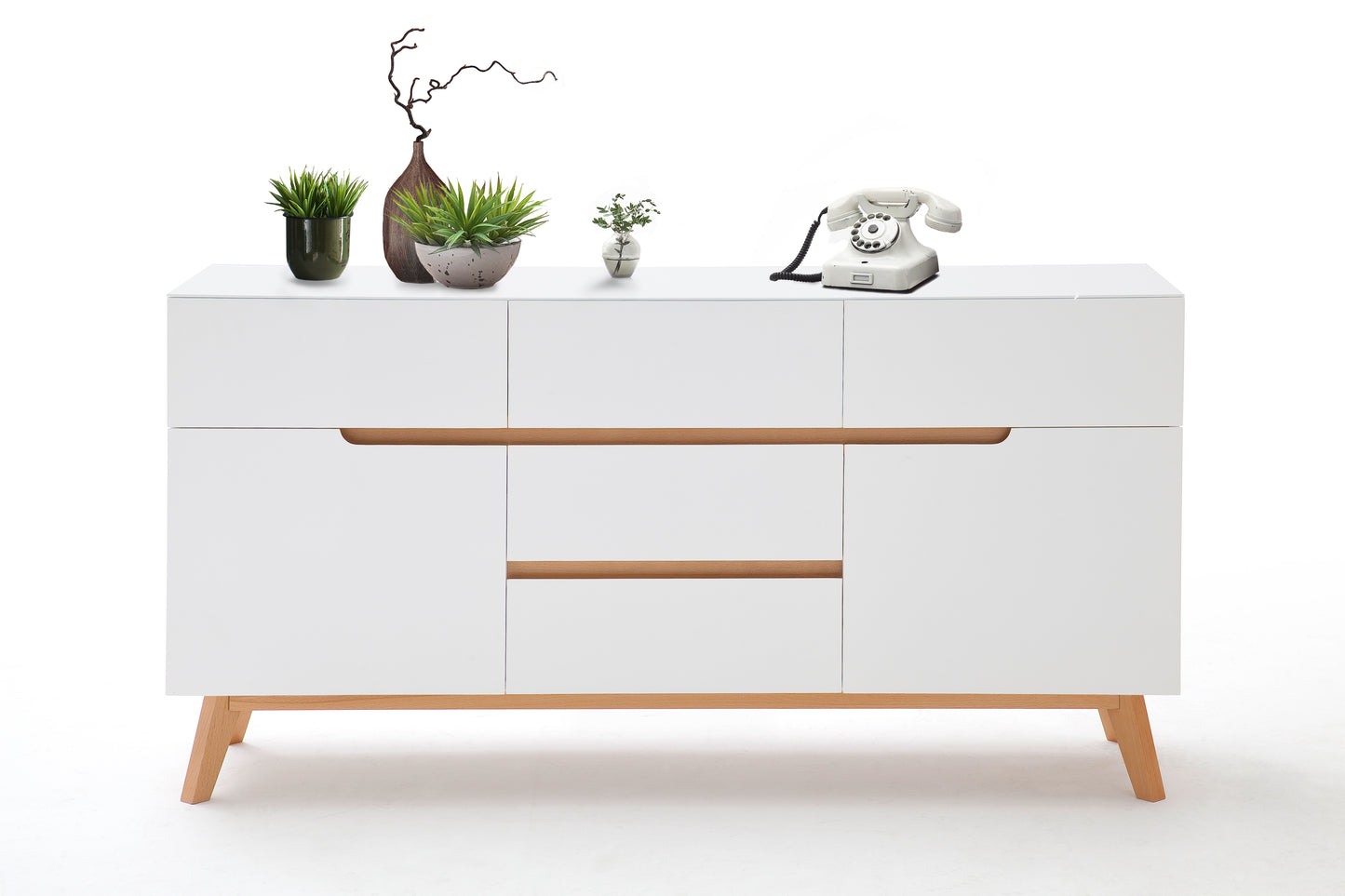 Kommode Sideboard + Absetzung Eiche + Weiß Matt lackiert + NEU