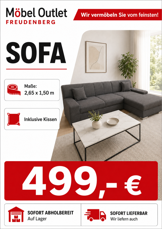 Sofa Couch Wohnlandschaft + Kissen