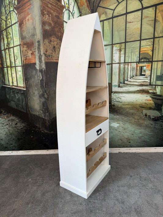 Boot-Regal +Massivholz +Ablageböden +Weinglasschienen +Einzelstück