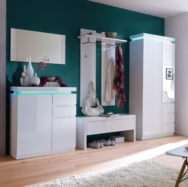 Kommode Garderobe +Auch Einzelverkauf ! +LED +Hochglanz Weiß