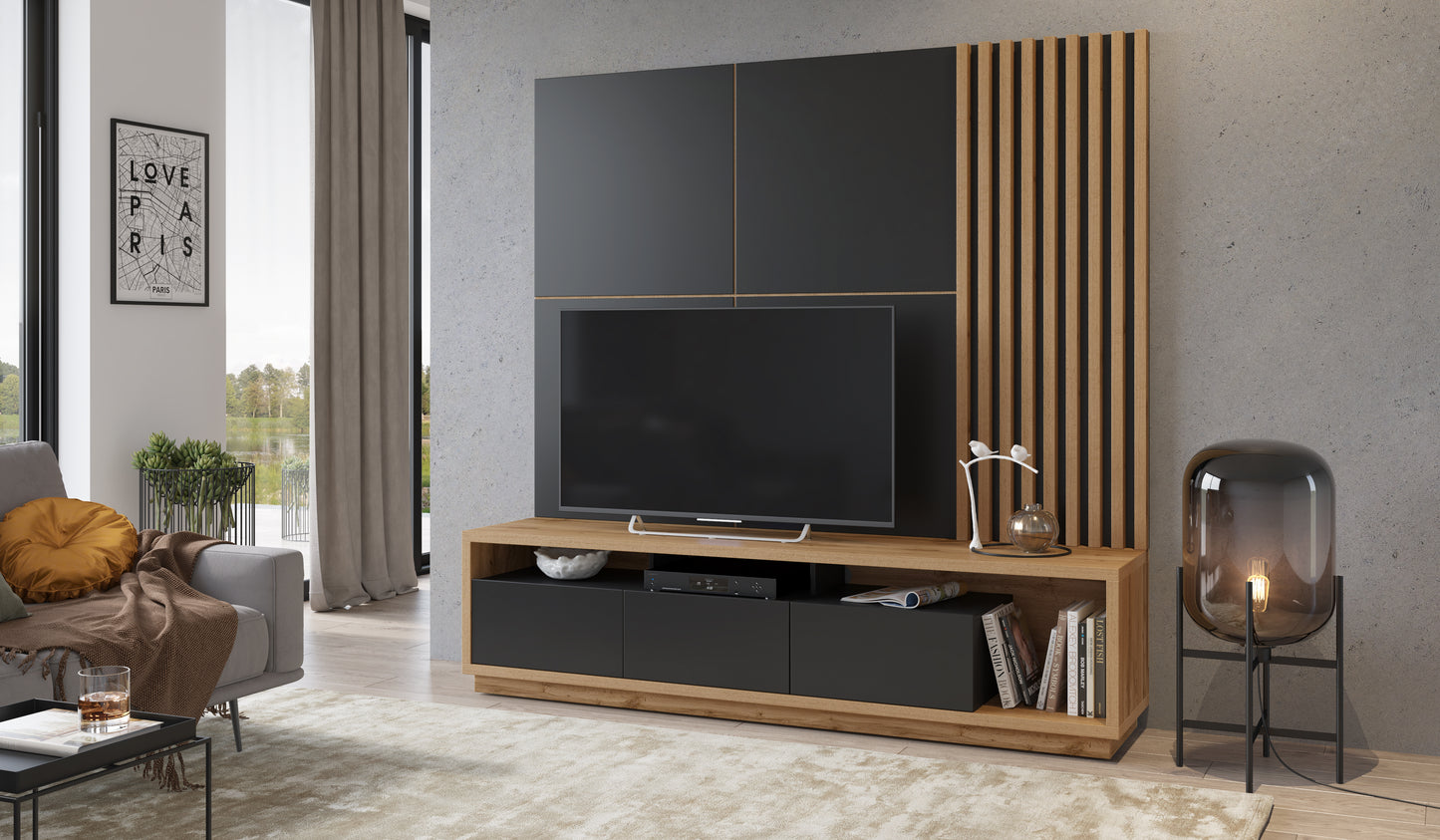 Tv-Kommode Tv-Unterschrank (aus Set) +Schubladen