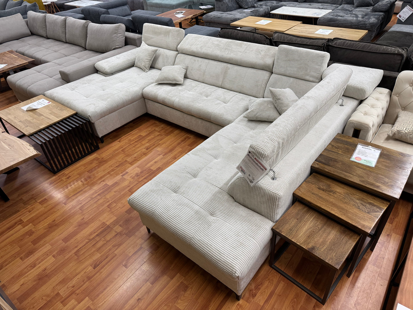 Wohnlandschaft Sofa Couch +Kopfstützen verstellbar +Cord +Bettfunktion +Stauraum