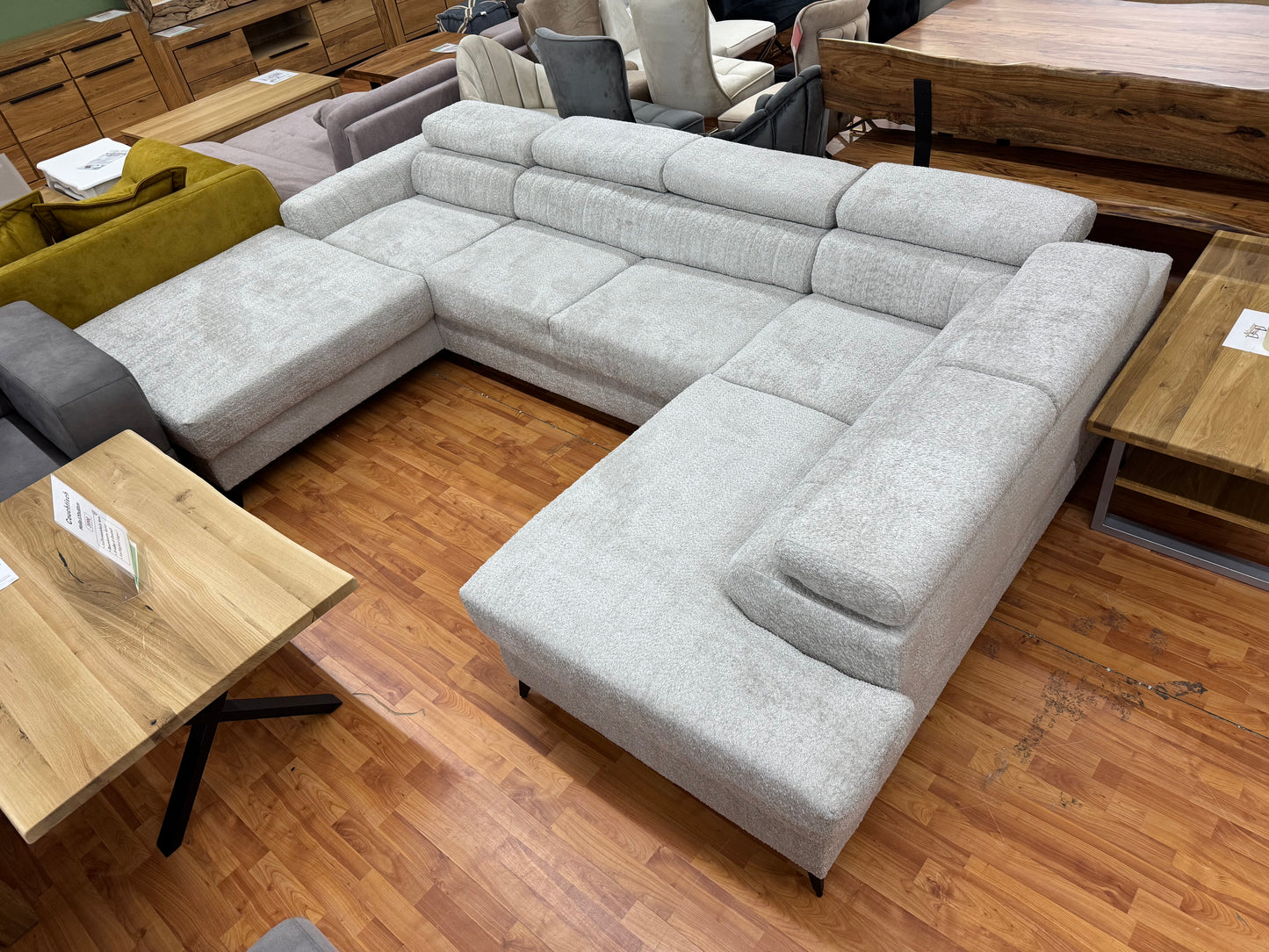 Wohnlandschaft Sofa Couch +Bettfunktion +Stauraum +Kopfstützen verstellbar