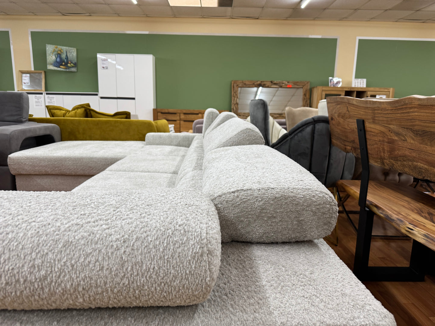 Wohnlandschaft Sofa Couch +Bettfunktion +Stauraum +Kopfstützen verstellbar