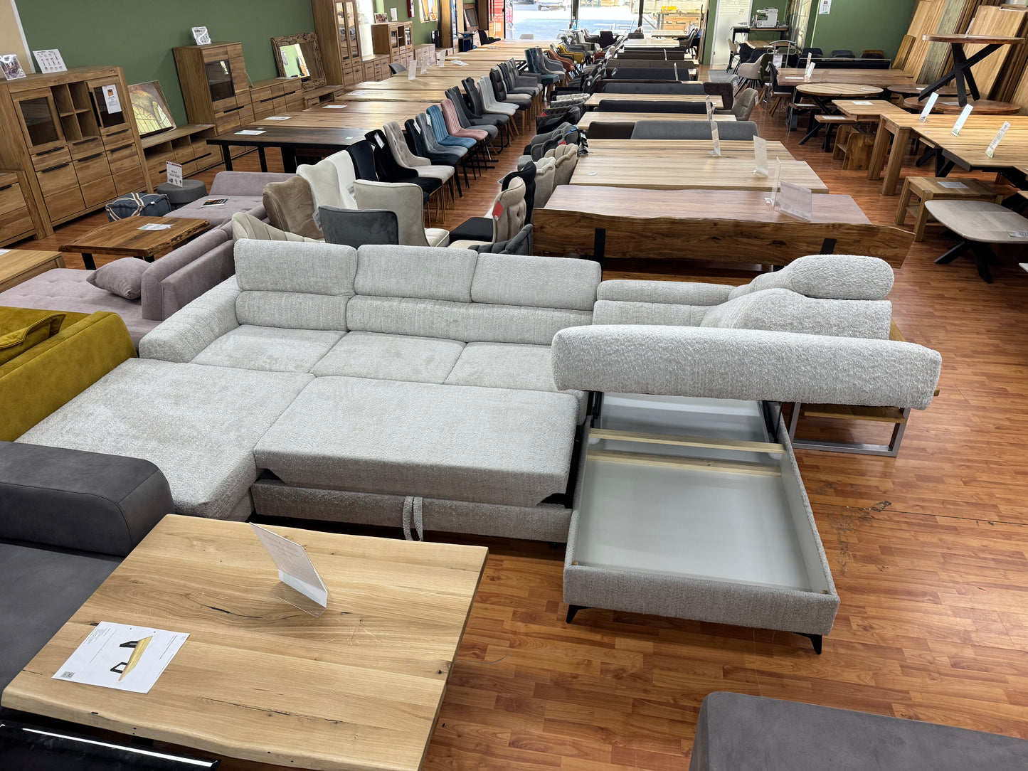 Wohnlandschaft Sofa Couch +Bettfunktion +Stauraum +Kopfstützen verstellbar