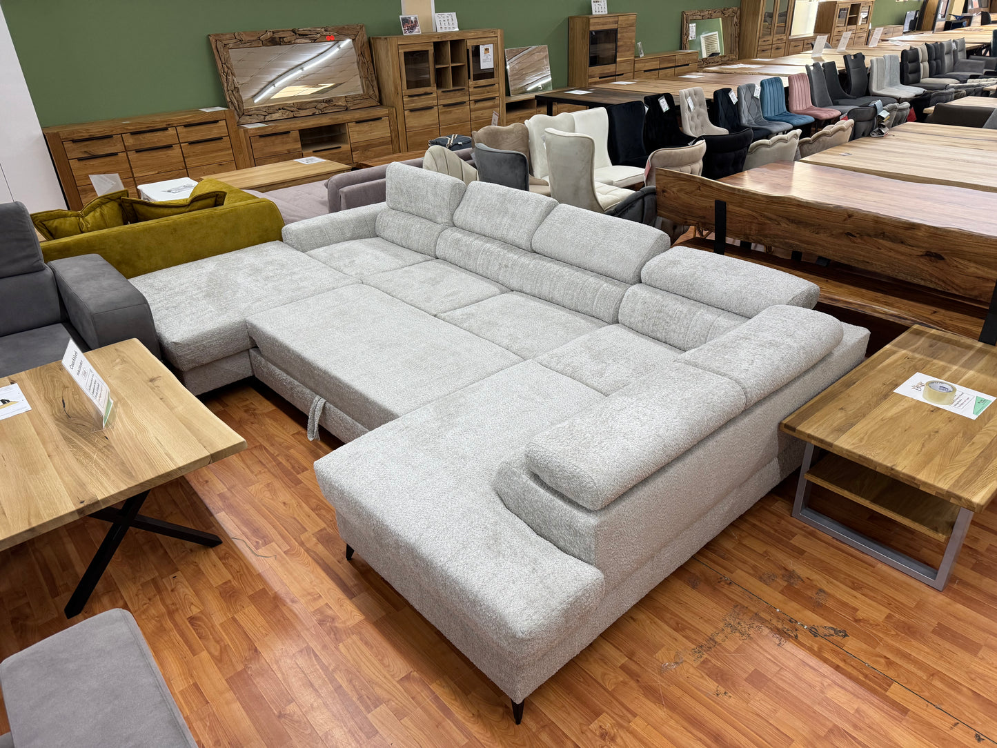 Wohnlandschaft Sofa Couch +Bettfunktion +Stauraum +Kopfstützen verstellbar