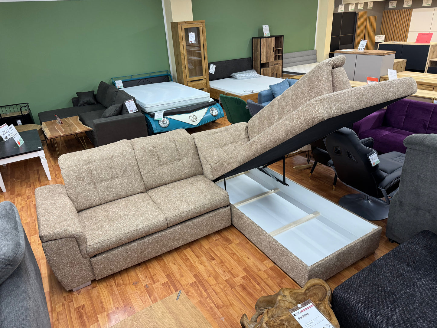 Sofa Couch Wohnlandschaft +Bettfunktion +Stauraum +Kopfstützenverstellung