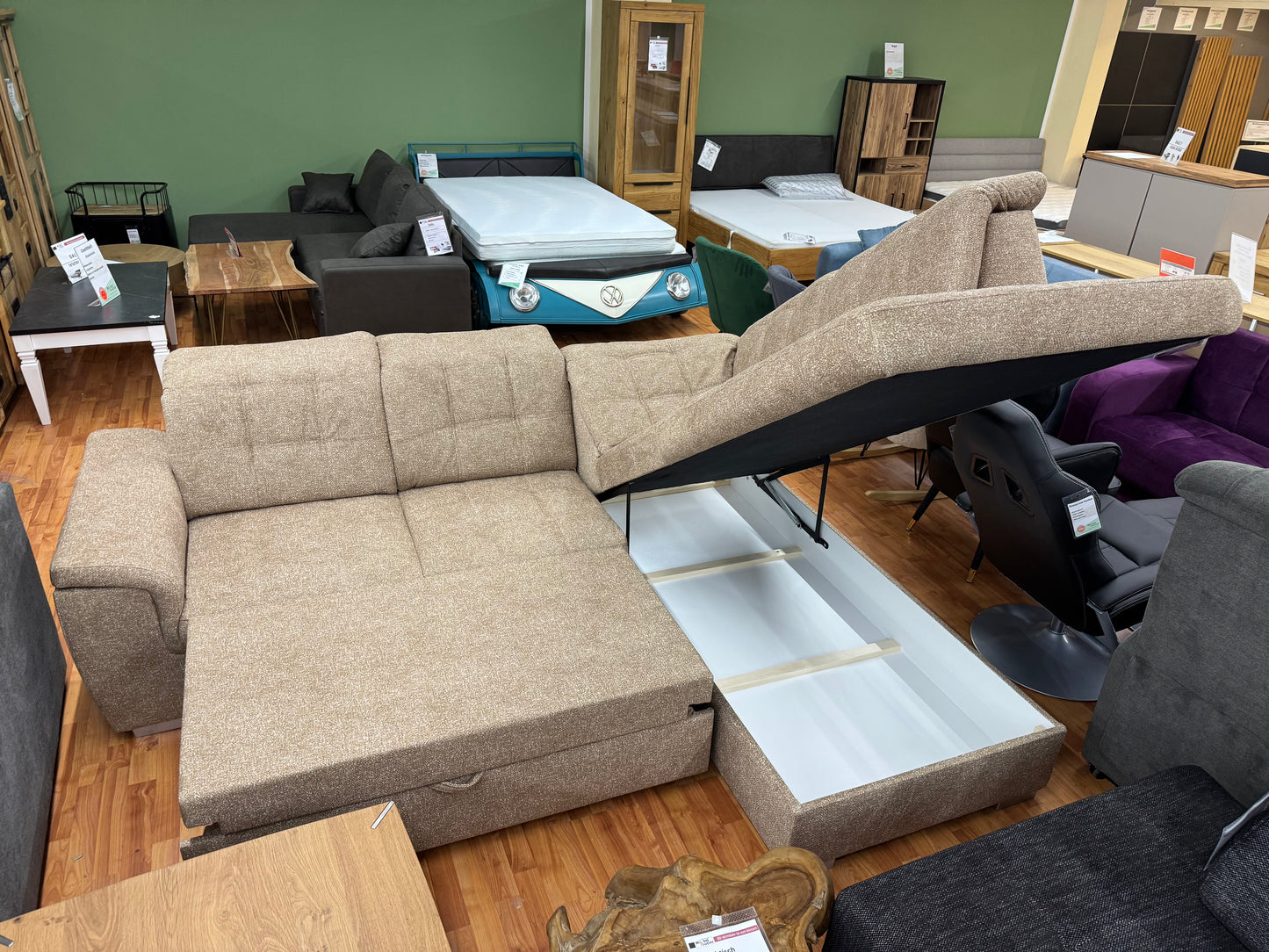 Sofa Couch Wohnlandschaft +Bettfunktion +Stauraum +Kopfstützenverstellung