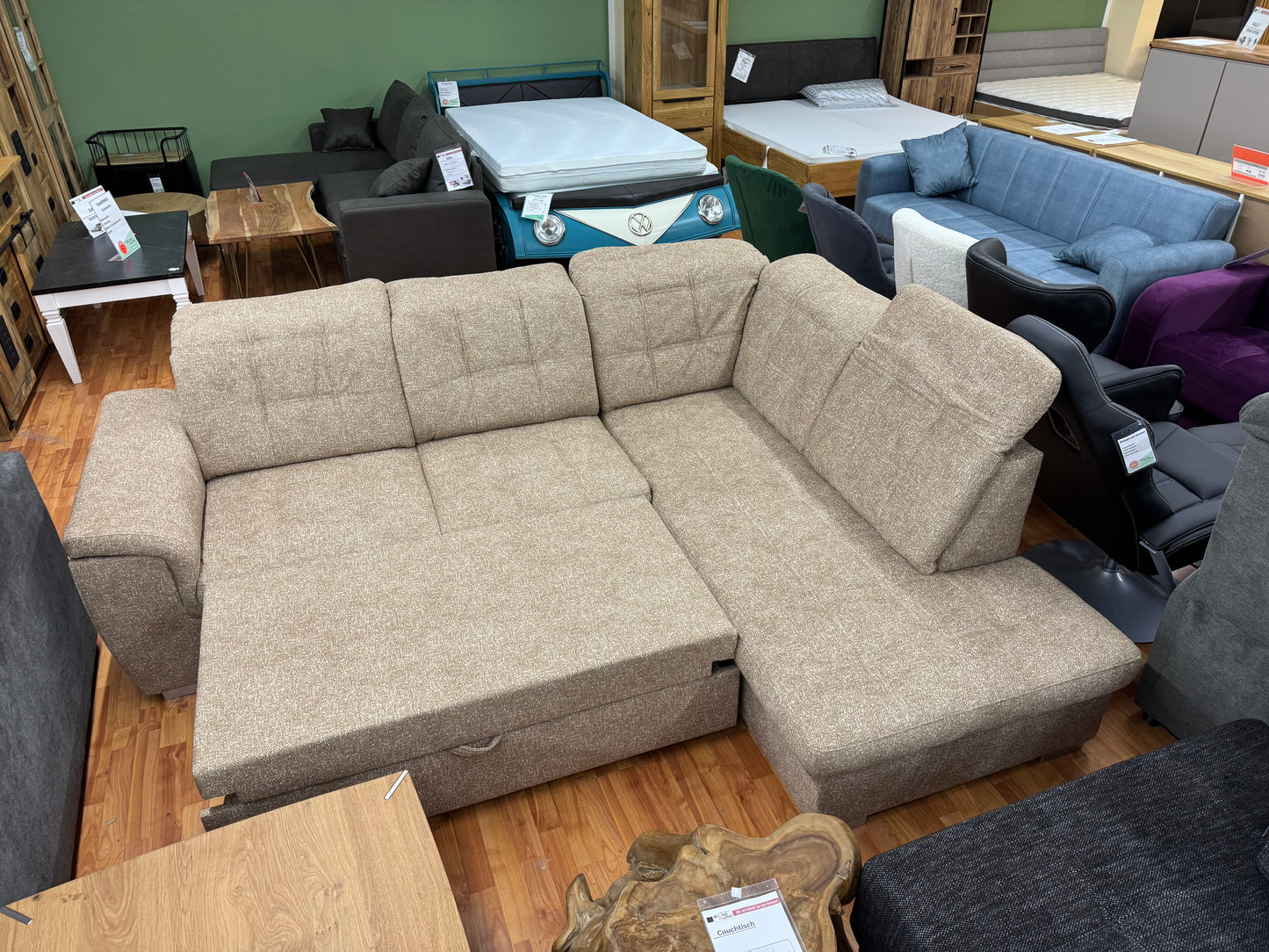 Sofa Couch Wohnlandschaft +Bettfunktion +Stauraum +Kopfstützenverstellung