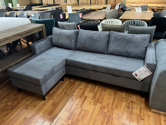 Sofa Wohnlandschaft + Seiten wechselbar + Cord Stoff grau
