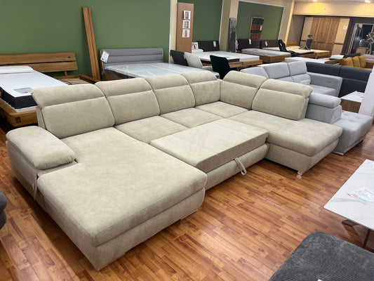 Wohnlandschaft Sofa Couch + Bettfunktion + Stauraum + Kopfteile verstellbar