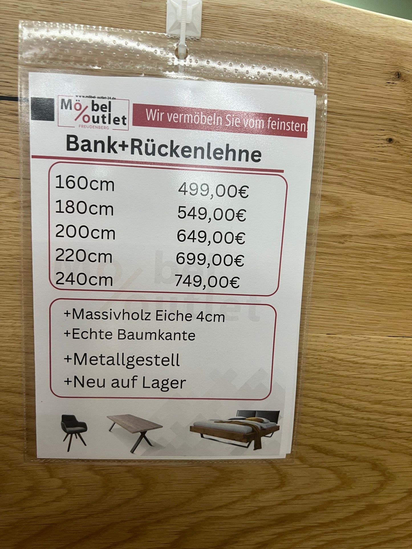 Bank Esszimmerbank Stühle + Vollmassiv Eiche + Baumkante