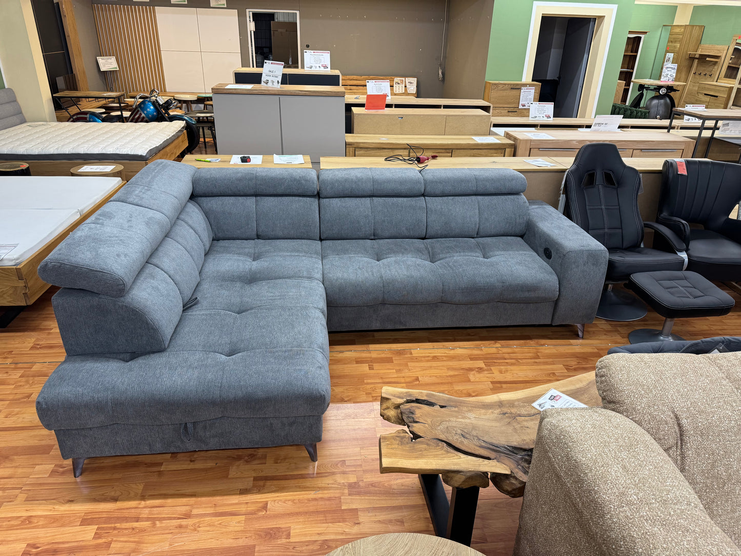 Couch Sofa Wohnlandschaft +USB +elektr. Sitztiefenverstellung +Kopfstützenverstellung +Stauraum +Rückenlehnenverstellung