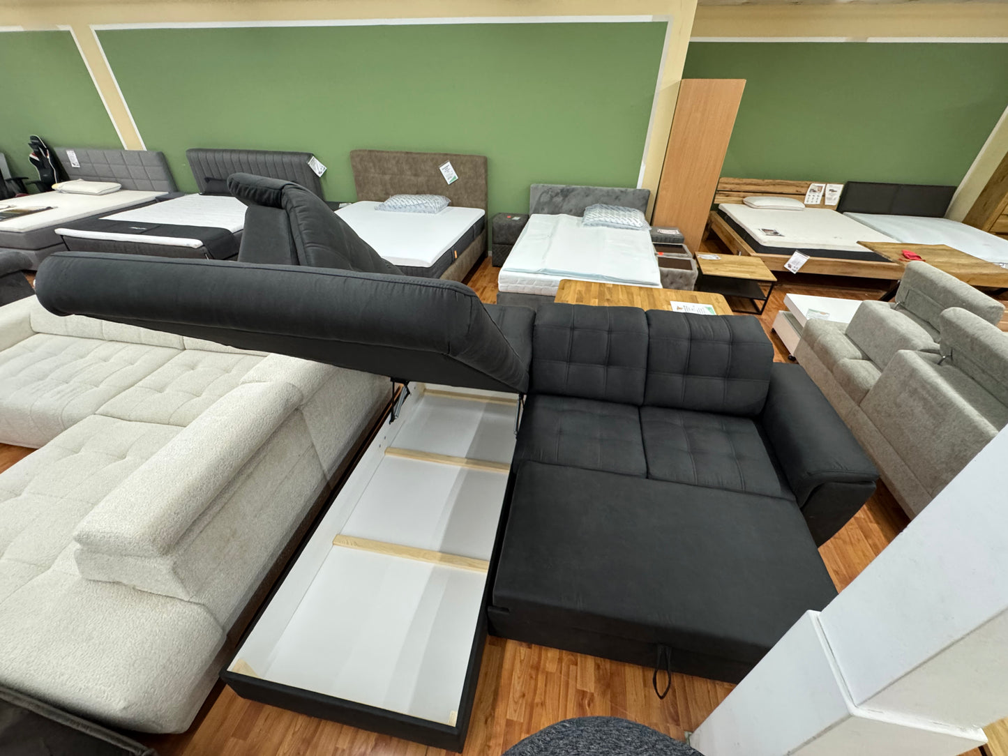 Sofa Couch Wohnlandschaft +Kopfstützenverstellung +Stauraum +Bettfunktion