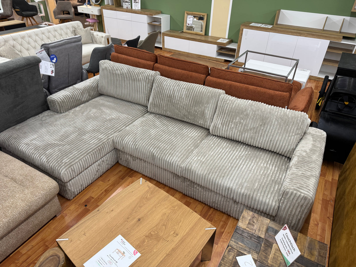 Sofa Couch Wohnlandschaft +Teddy-Cord +Kissen +Grau oder Beige