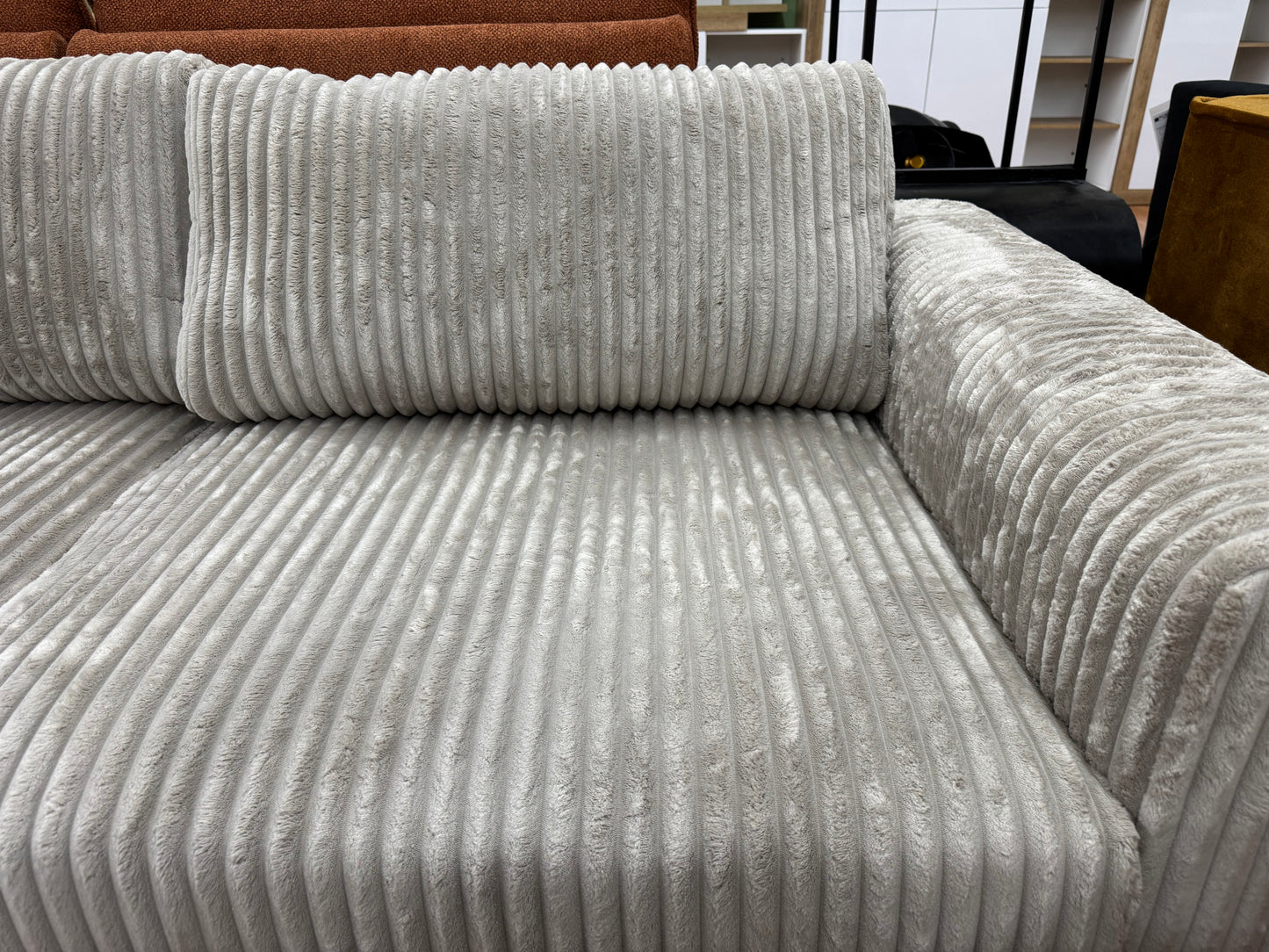 Sofa Couch Wohnlandschaft +Teddy-Cord +Kissen +Grau oder Beige