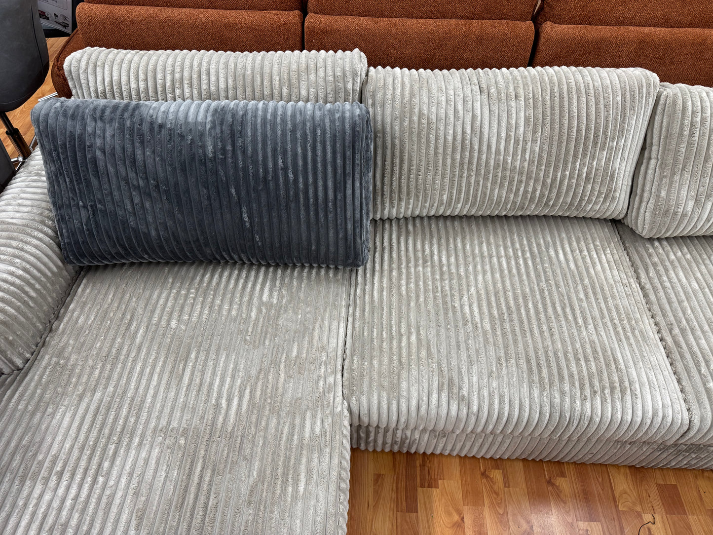 Sofa Couch Wohnlandschaft +Teddy-Cord +Kissen +Grau oder Beige