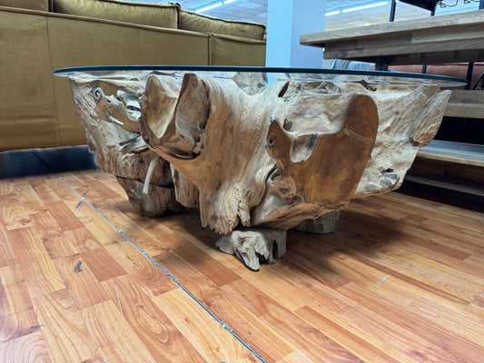 Couchtisch Beistelltisch Tisch +Teakholz +Glasplatte +Unikat