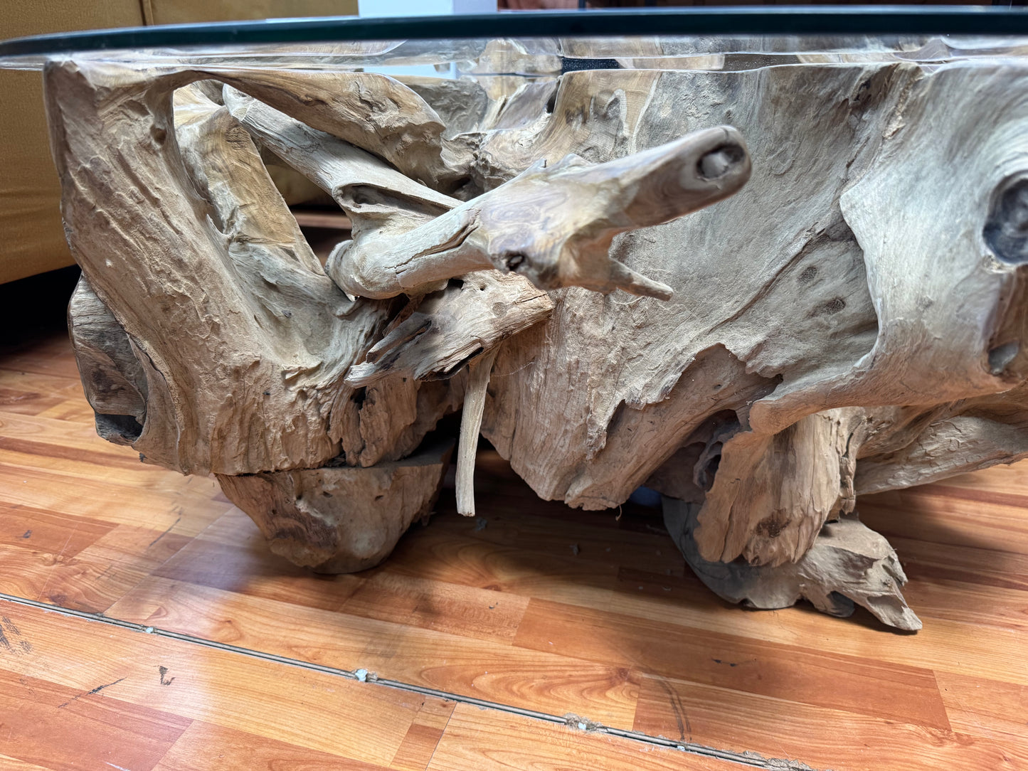 Couchtisch Beistelltisch Tisch +Teakholz +Glasplatte +Unikat