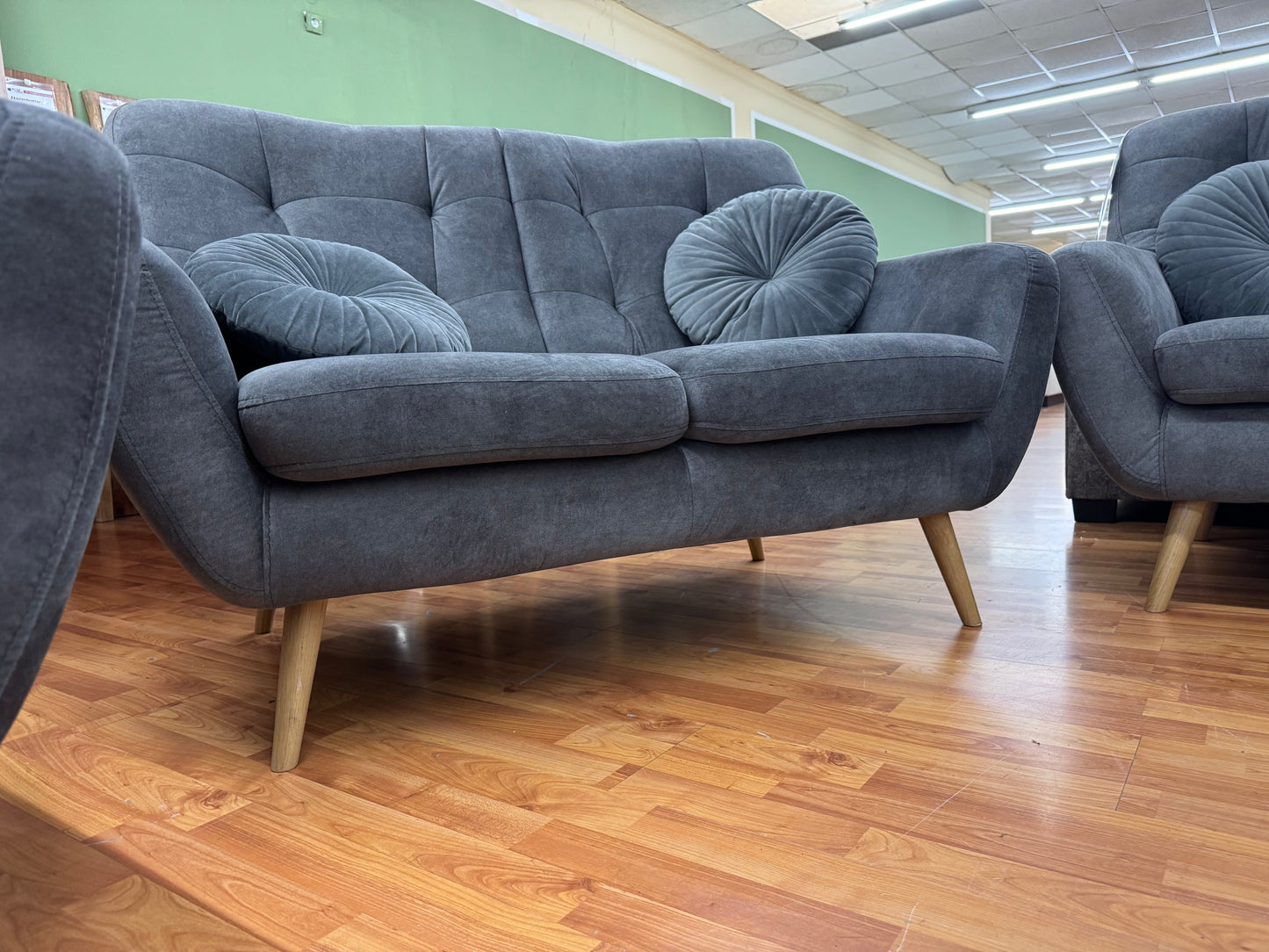 Sofa Couch Wohanlandschaft Set +3'er Set +Kissen +Samtstoff