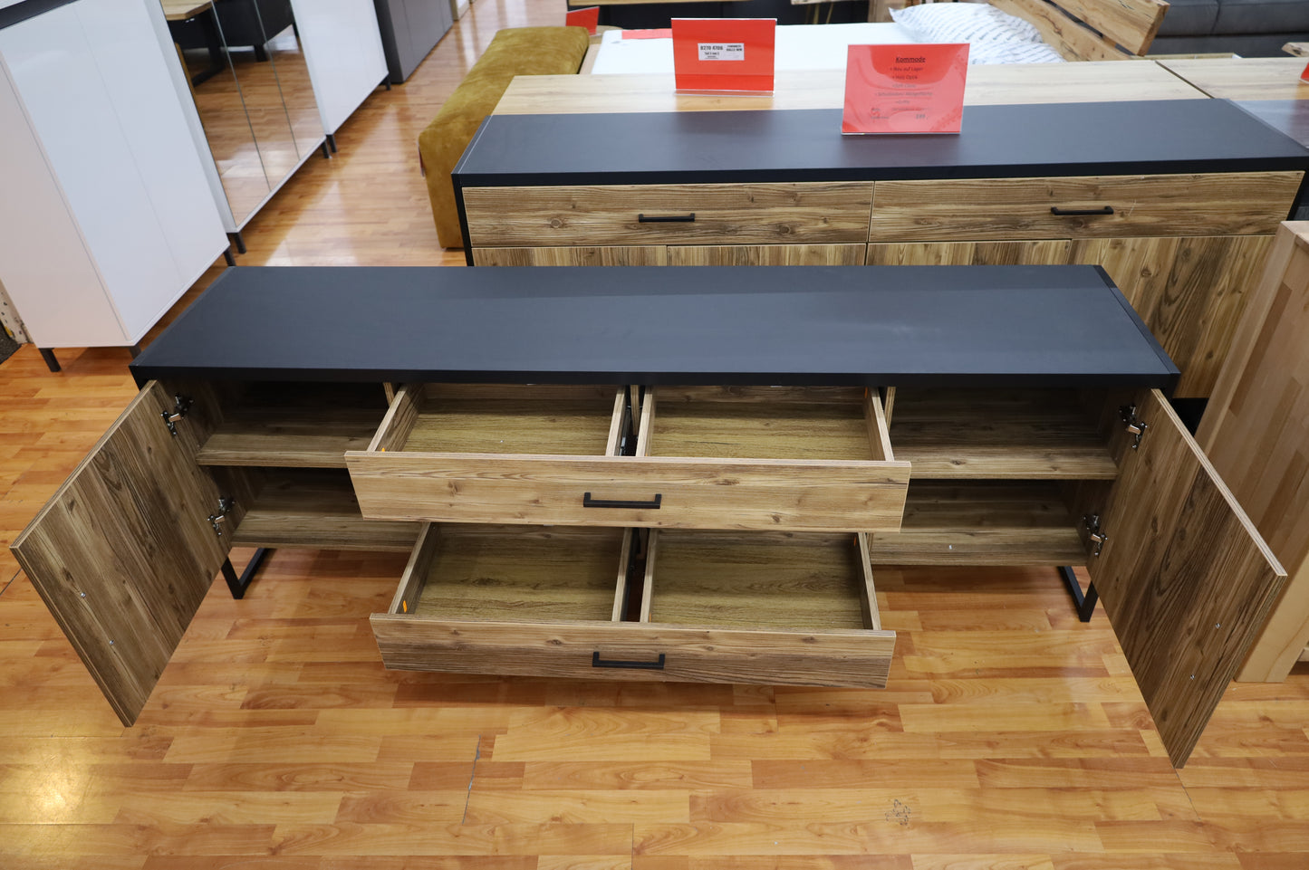 Tv- Unterschrank + Holz Optik + Schubladen + Einlegebodenkanten