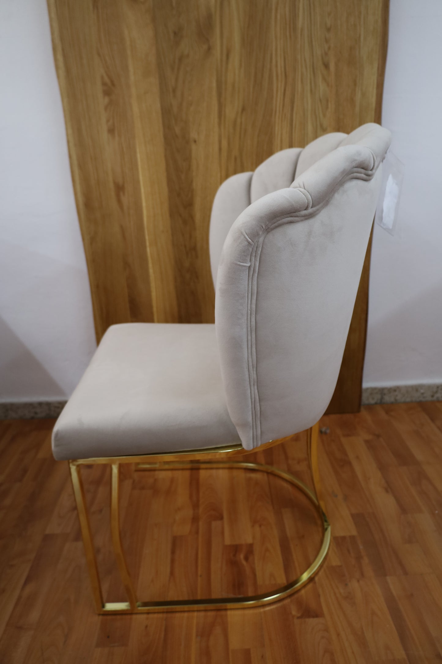 Esszimmerstuhl Stuhl + Samt Stoff + Metall Gestell Gold & Chrom