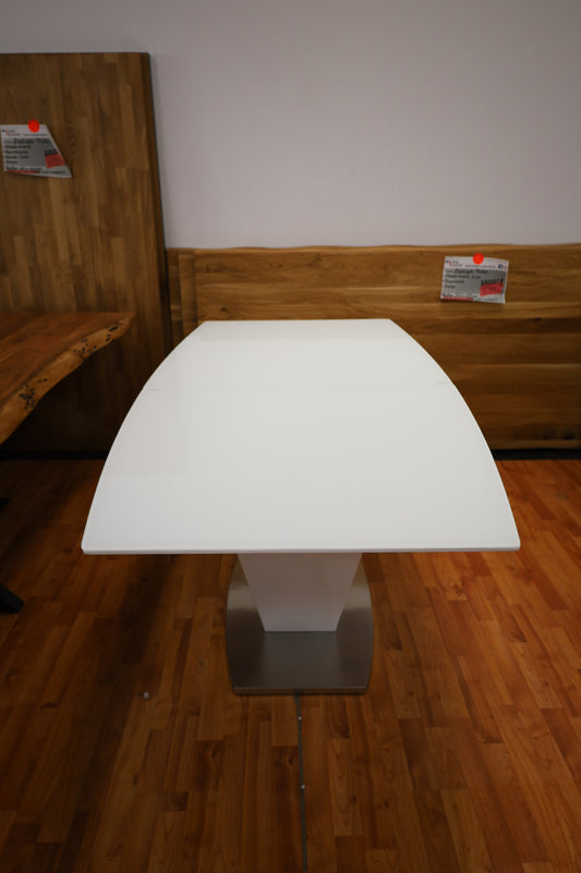 Esstisch Tisch + Ausziehbar + Hochglanz Weiß + Metall Gestell