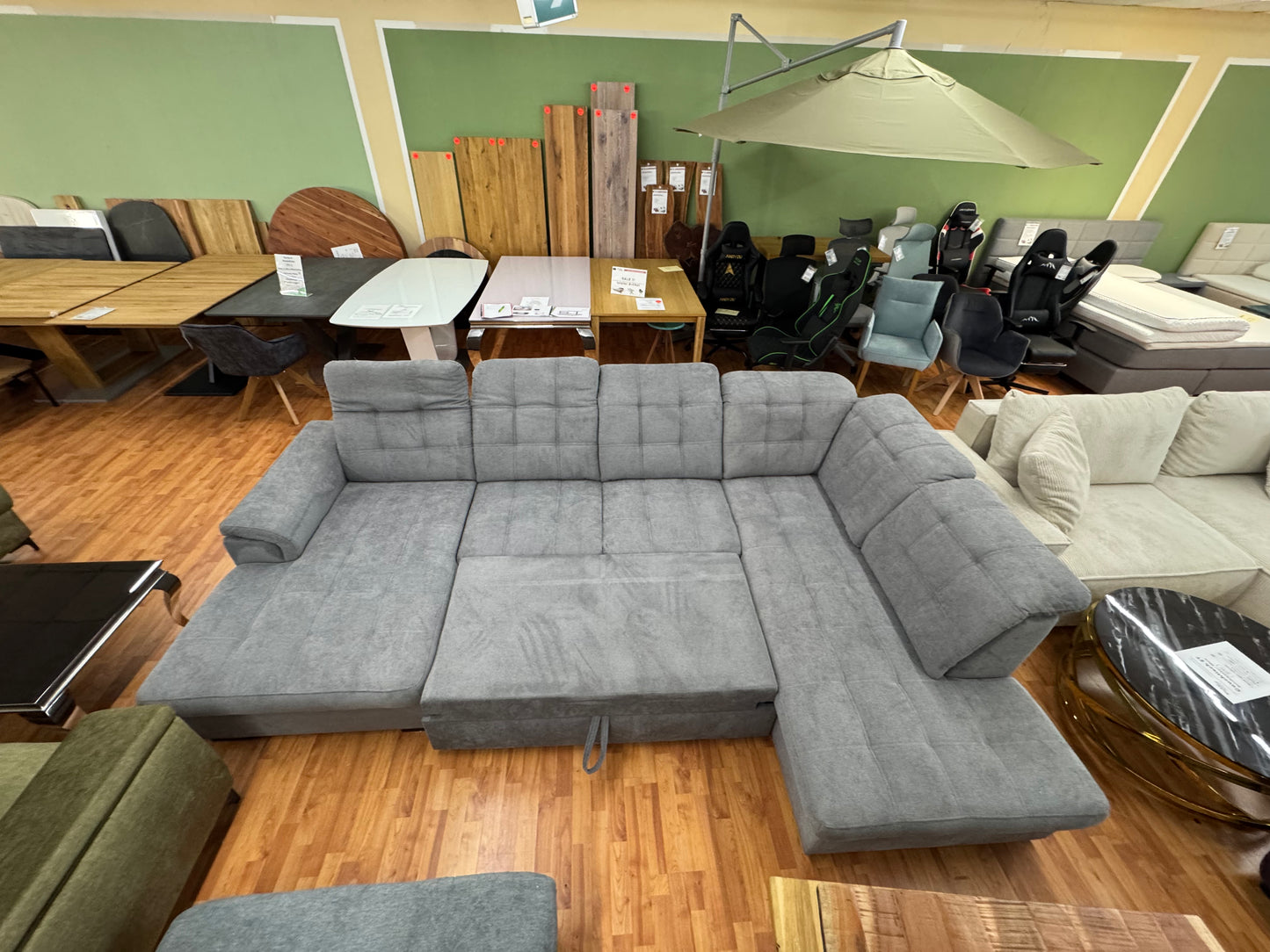 Wohnlandschaft Sofa Couch +Bettfunktion +Stauraum +Kopfteile verstellbar