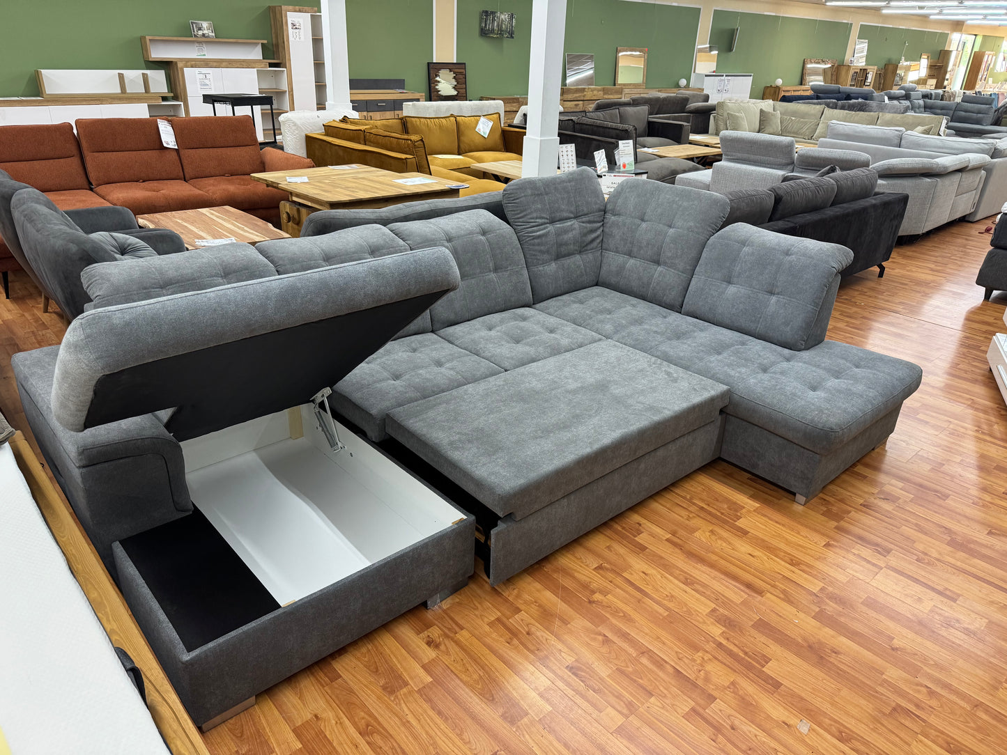 Wohnlandschaft Sofa Couch +Bettfunktion +Stauraum +Kopfstützenverstellung