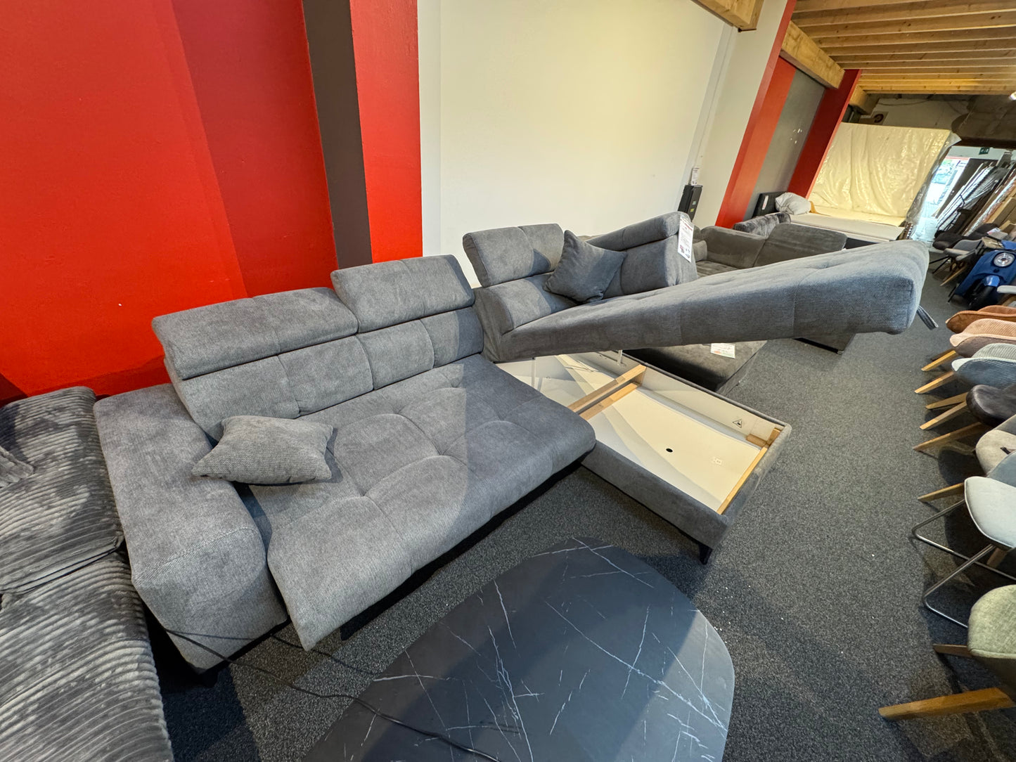 Sofa Couch Wohnlandschaft +Stauraum +Bettfunktion +Kissen +elektr. Sitztiefenverstellung +Kopfstützenverstellung