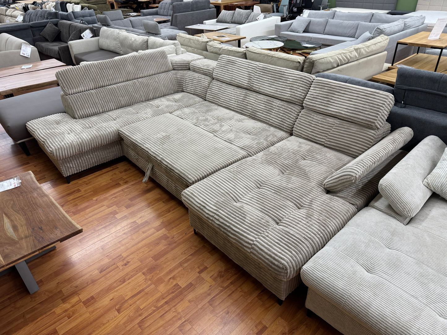 Wohnlandschaft Couch Sofa +Teddycord +Bettfunktion +Stauraum +Kopfstützenverstellung +Armlehnenverstellung