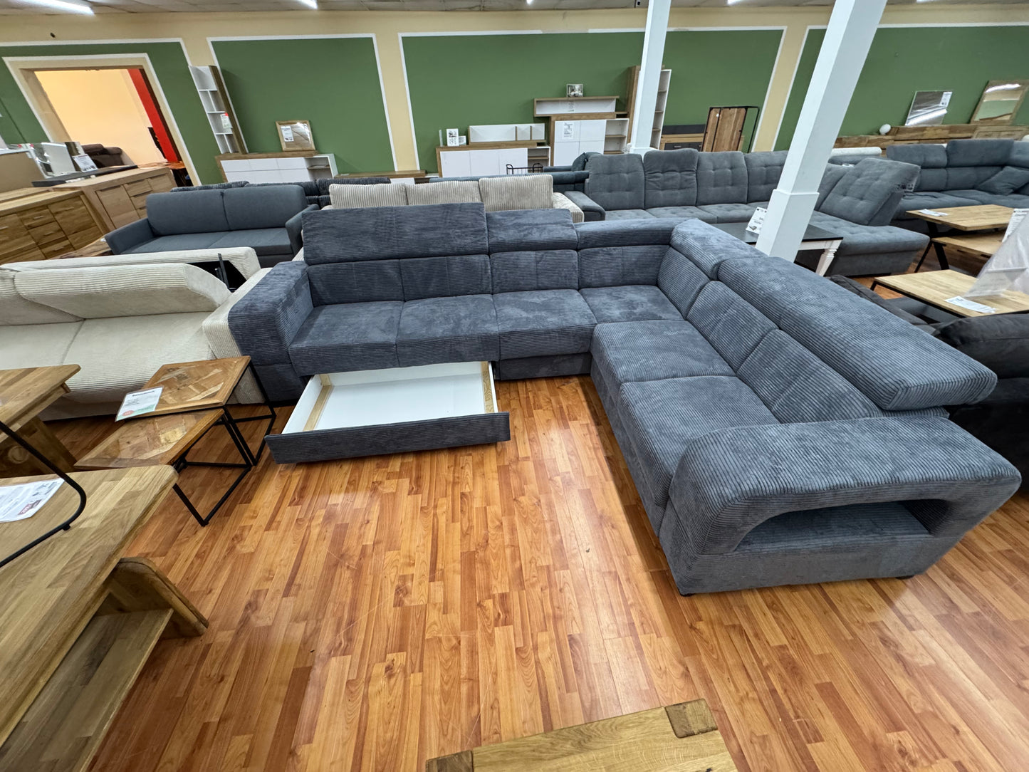 Sofa Couch Wohnlandschaft +Cord +Bettfunktion +Stauraum +Kopfstützenverstellung