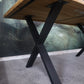 Esszimmertisch Tisch +Wildeiche +Baumkante +X-Metallgestell