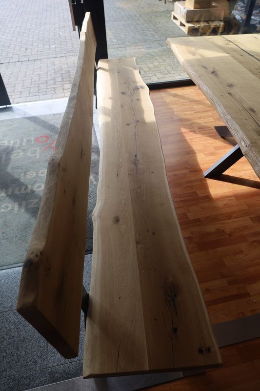 Sitzbank Eiche mit Rückenlehne 3m +Massivholz +Metallgestell +Einzelstück