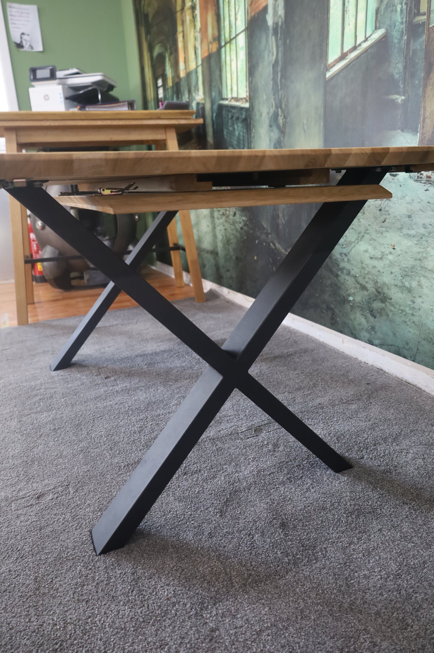 Esstisch Tisch Auszugstisch+50cm +Schweizerkante Eiche +X-Gestell