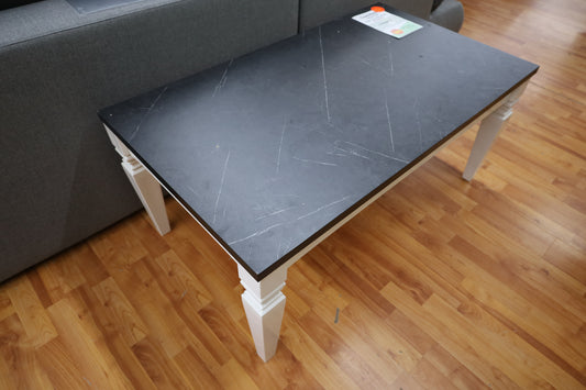 Couchtisch Schwarz Matt + weiße Holzbein Optik Vintage Look