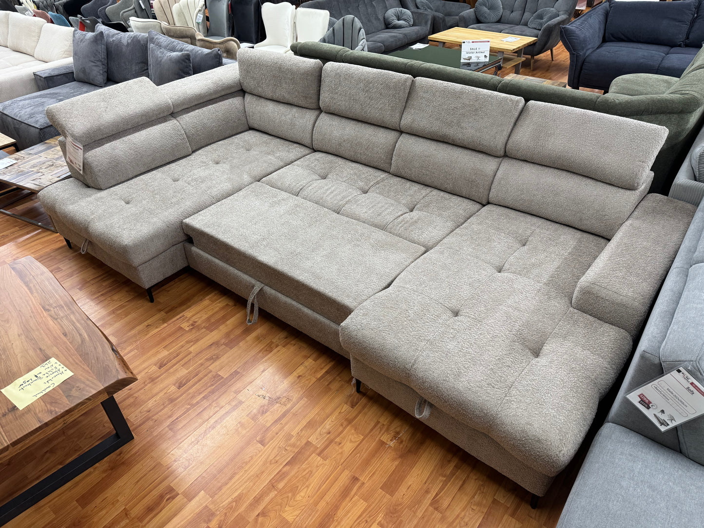 Wohnlandschaft Sofa Couch +Bettfunktion +Stauraum +Kopftteilverstellung