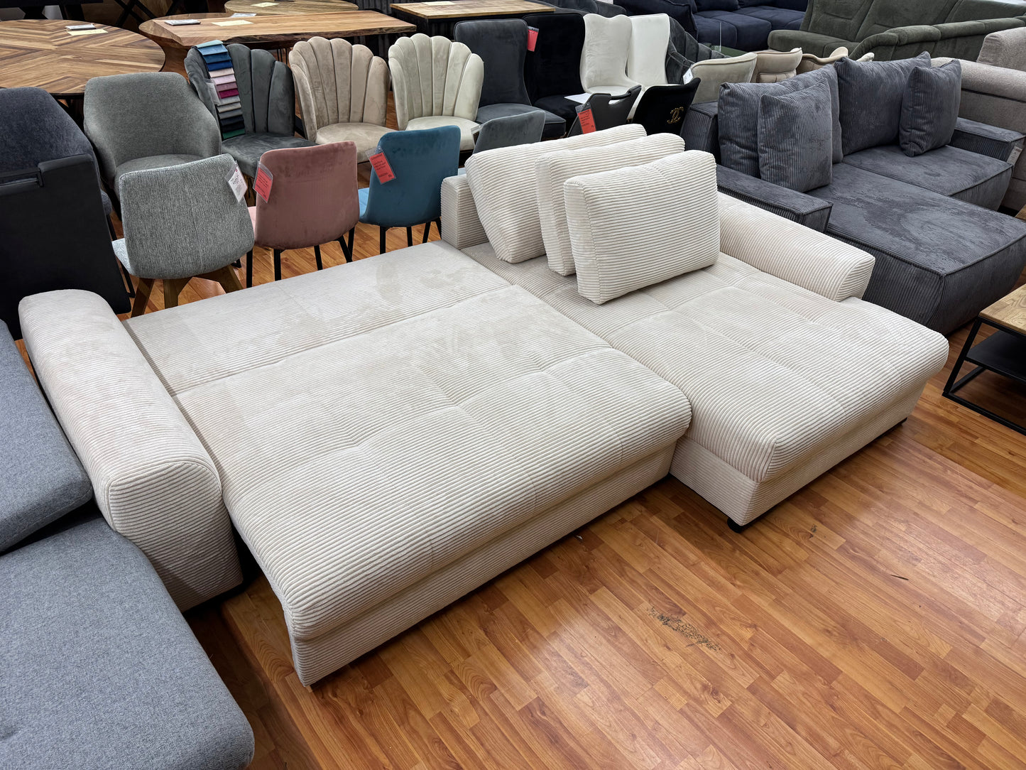 Sofa Couch Wohnlandschaft +Cord-Stoff +Bettfunktion +Stauraum