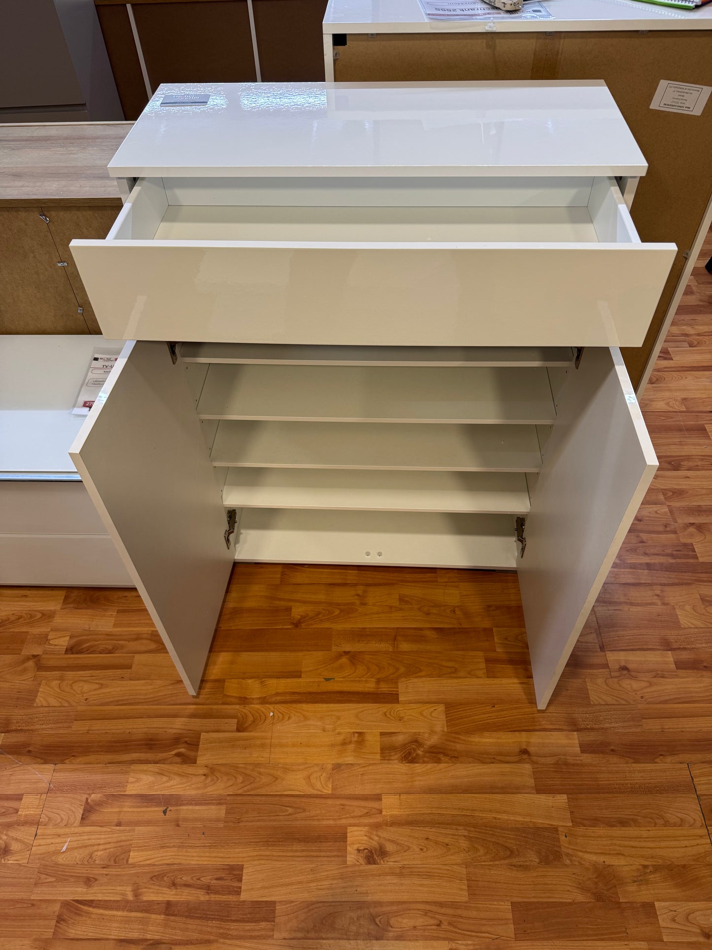 Schuhschrank +Hochglanzweiß +Schubladen +Ablageböden