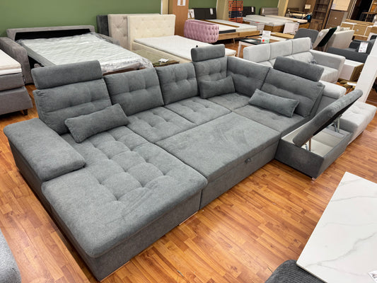 Wohnlandschaft Couch Sofa +Nierenkissen +Stauraum +Bettfunktion +Kopfstützen abnehmbar