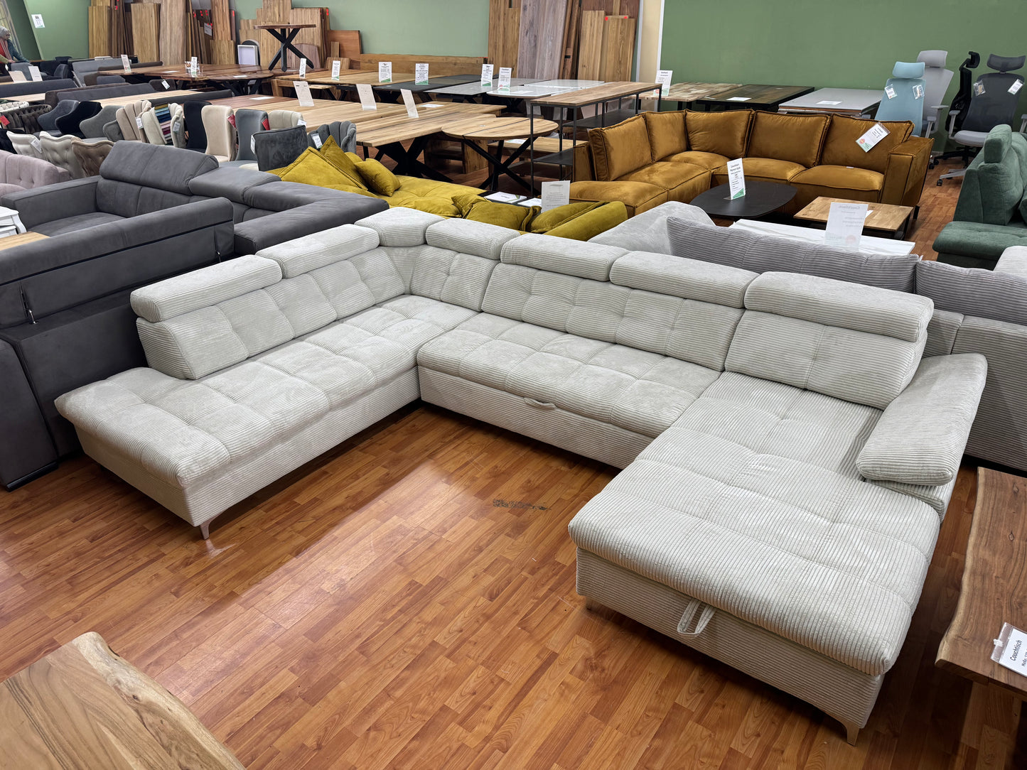 Wohnlandschaft Sofa Couch +Cord +Bettfunktion +Stauraum +Kopfstützdenverstellung