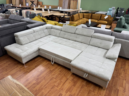 Wohnlandschaft Sofa Couch +Cord +Bettfunktion +Stauraum +Kopfstützdenverstellung