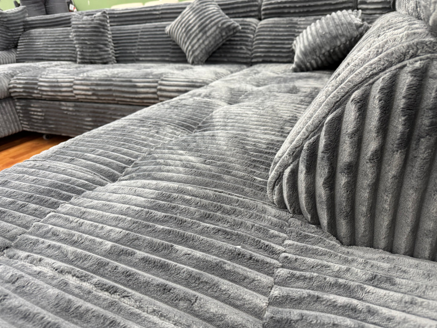 Wohnlandschaft Couch Sofa +Teddy Cord +Bettfunktion +Stauraum +Kopfstützenverstellung