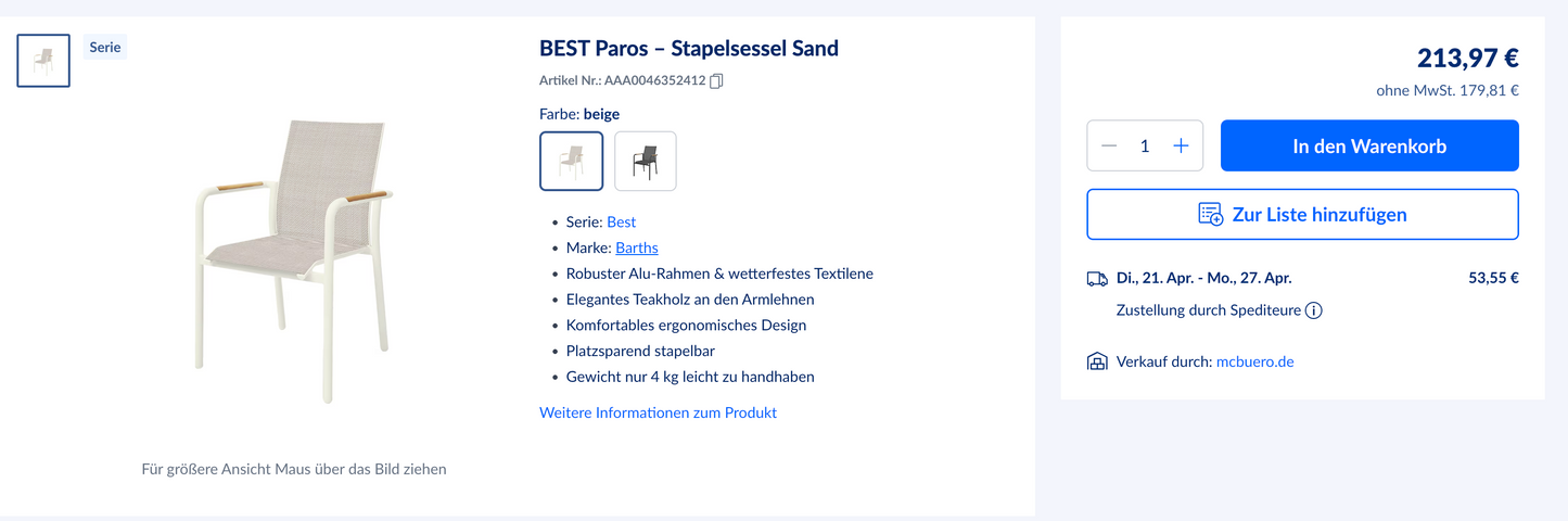 Outdoor Stuhl Gartenstuhl Stuhl Gartenmöbel +versch. Modelle +Neu auf Lager