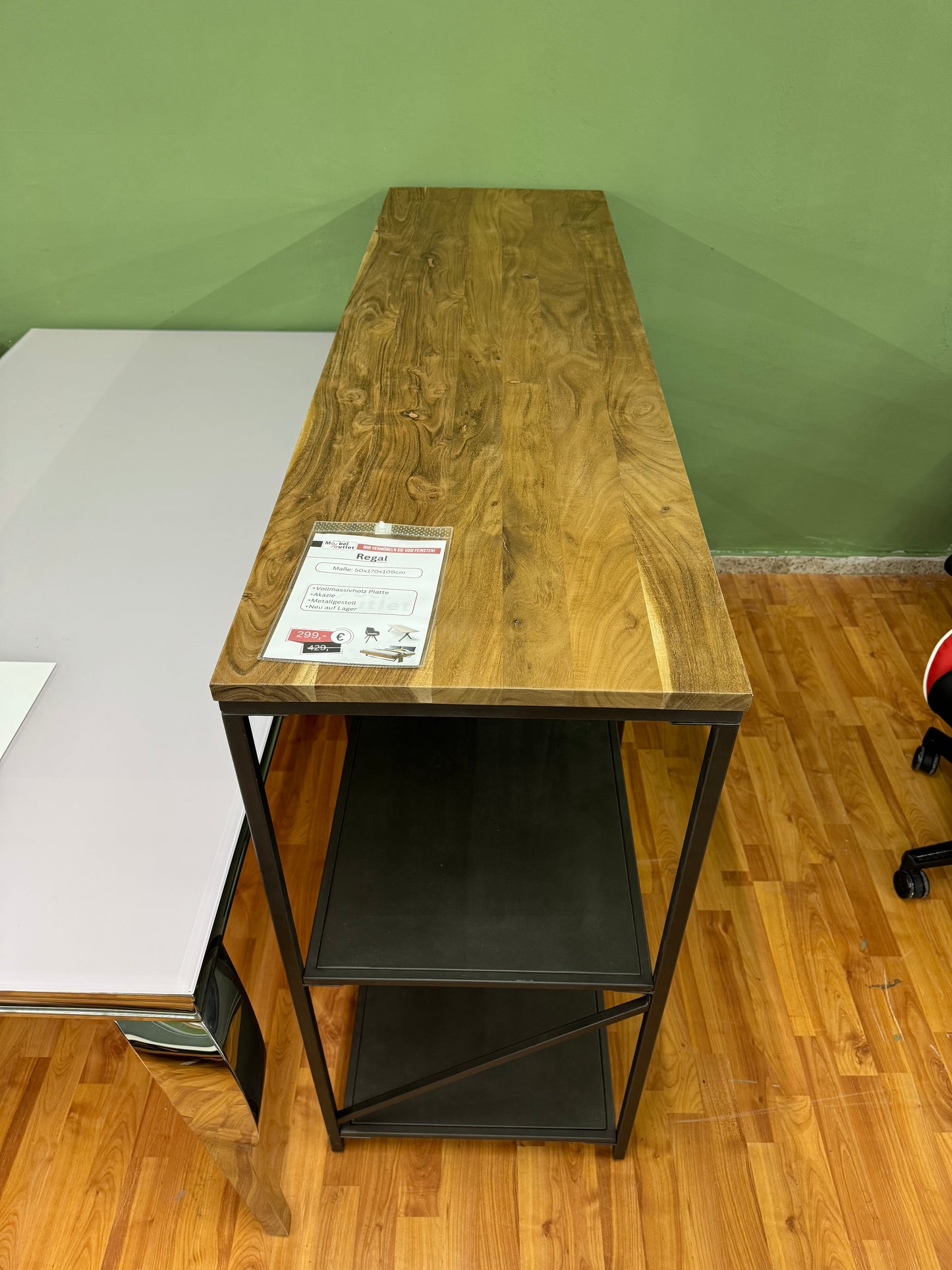 Regal Raumteiler +Vollholzplatte +Akazie +Metallgestell