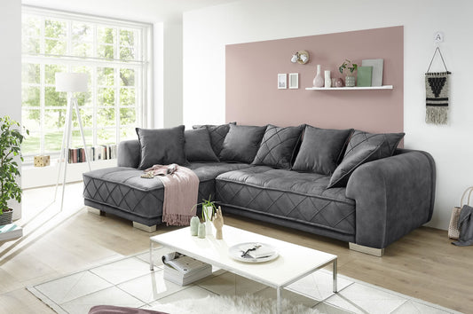 Couch Sofa Wohnlandschaft + BIG Sofa +Samtoptik +beidseitig montierbar +Neu auf Lager