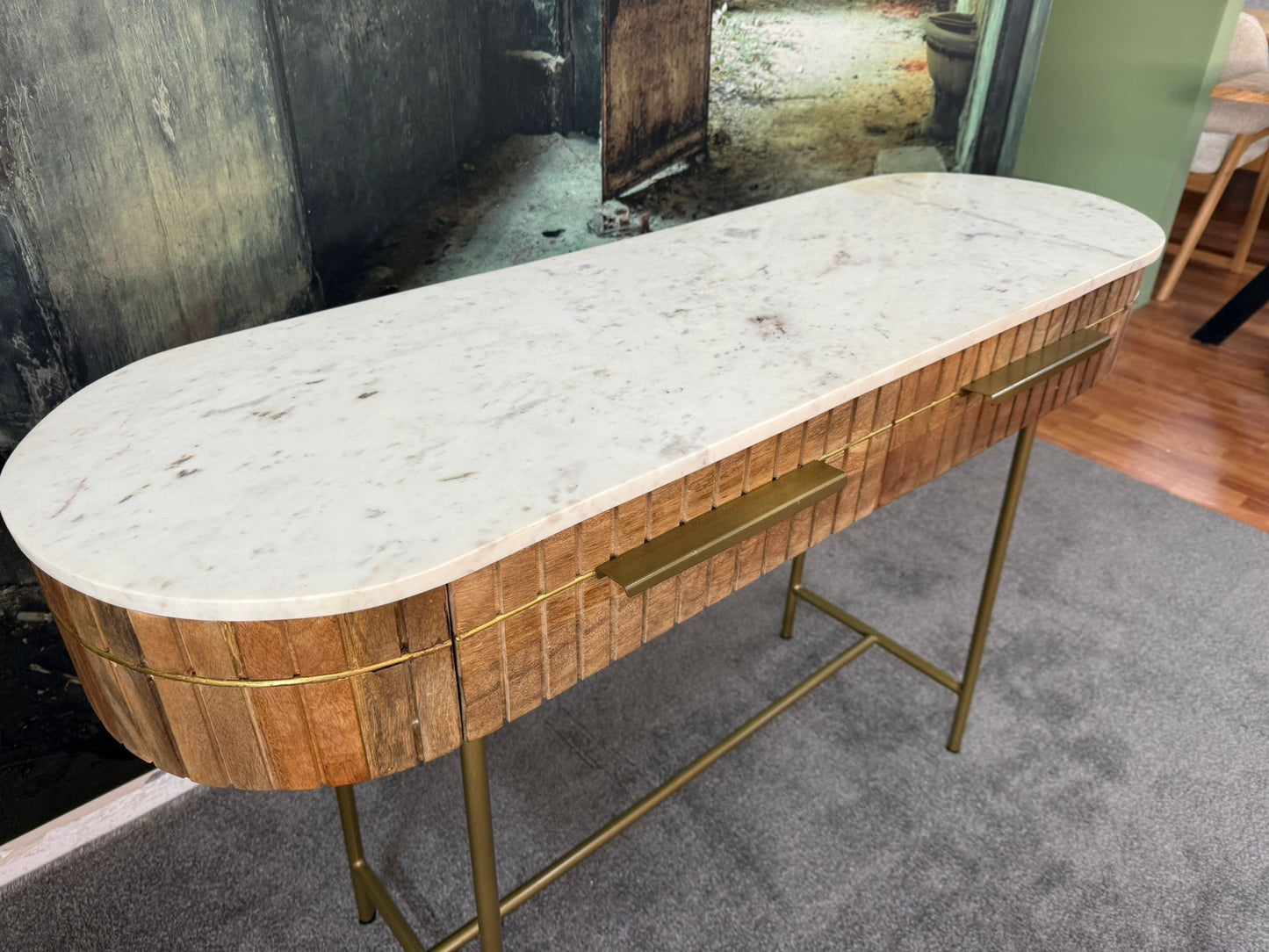 Konsole +Marmorplatte +Massivholz +Schubladen +Metallfüße