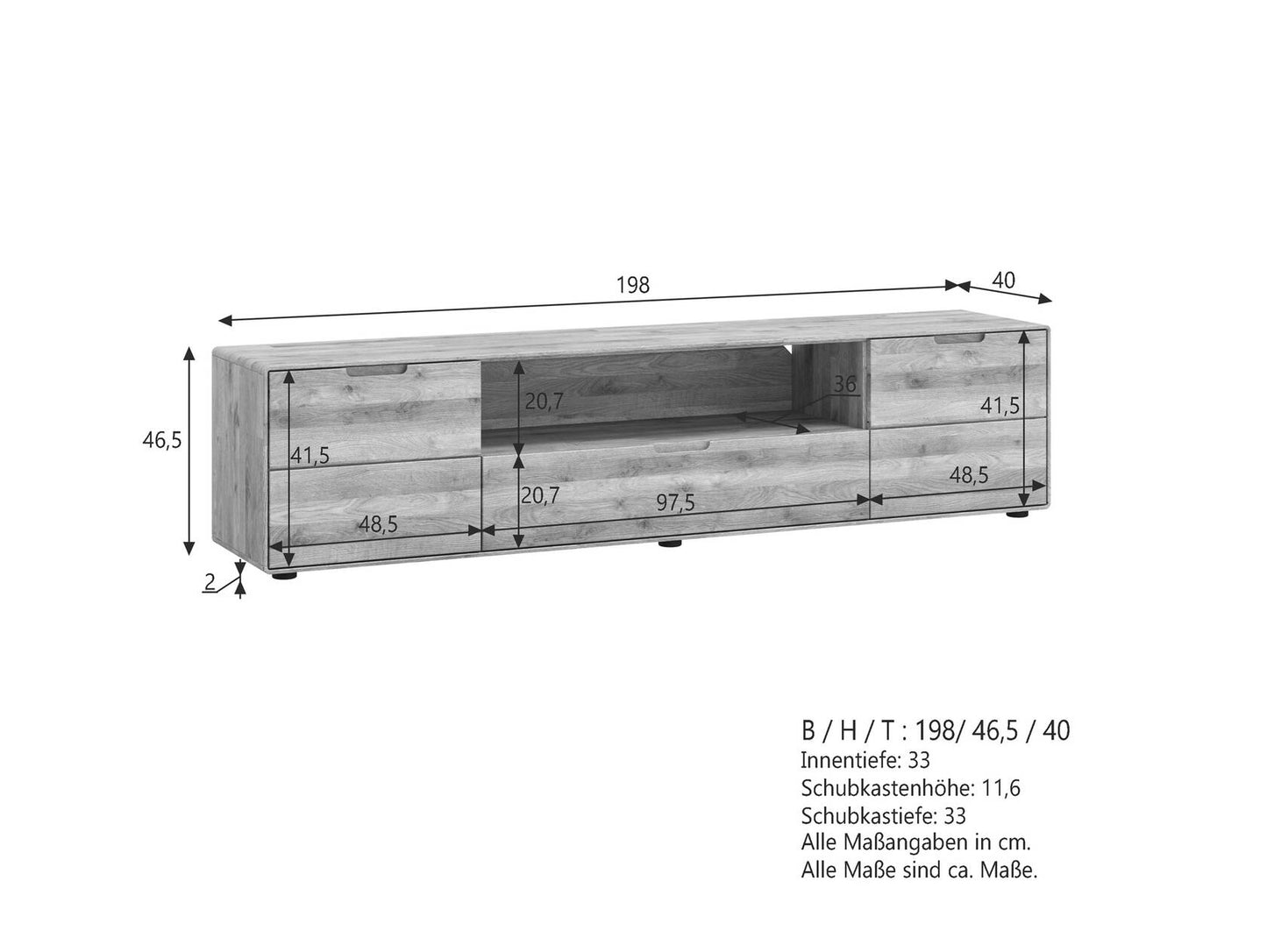 TV-Kommode Massivholz Griffmulde vers. Modelle