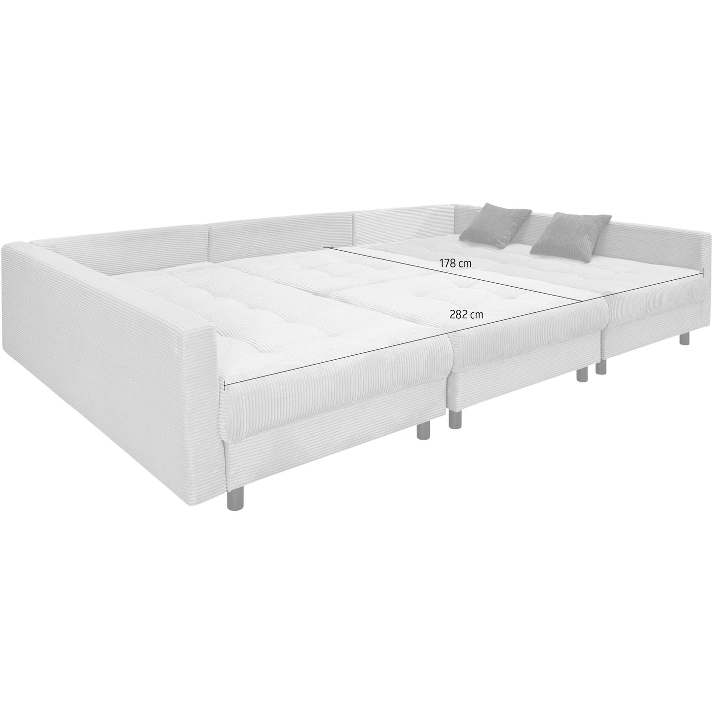 Wohnlandschaft Sofa Couch + Hocker + Kissen + Cord Stoff